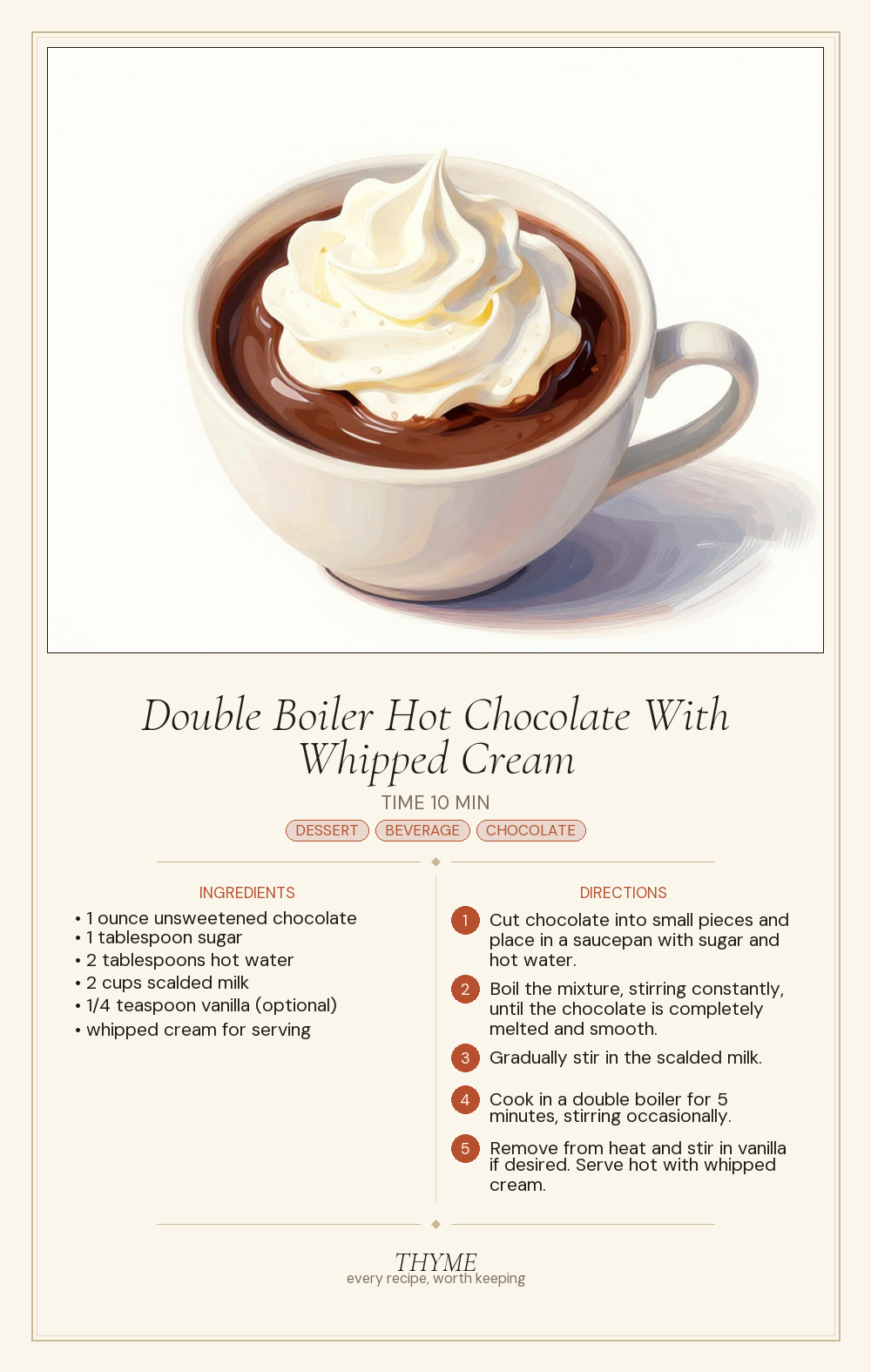 Double Boiler Hot Chocolate With Whipped Cream