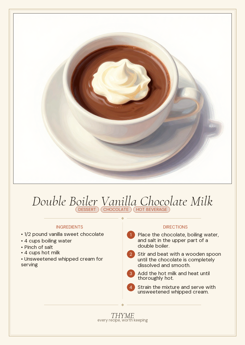 Double Boiler Vanilla Chocolate Milk