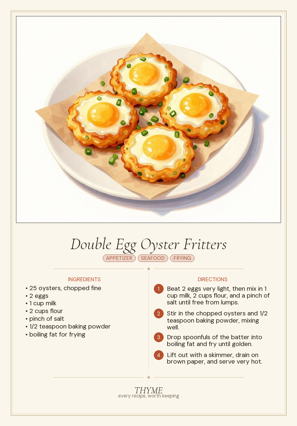 Double Egg Oyster Fritters