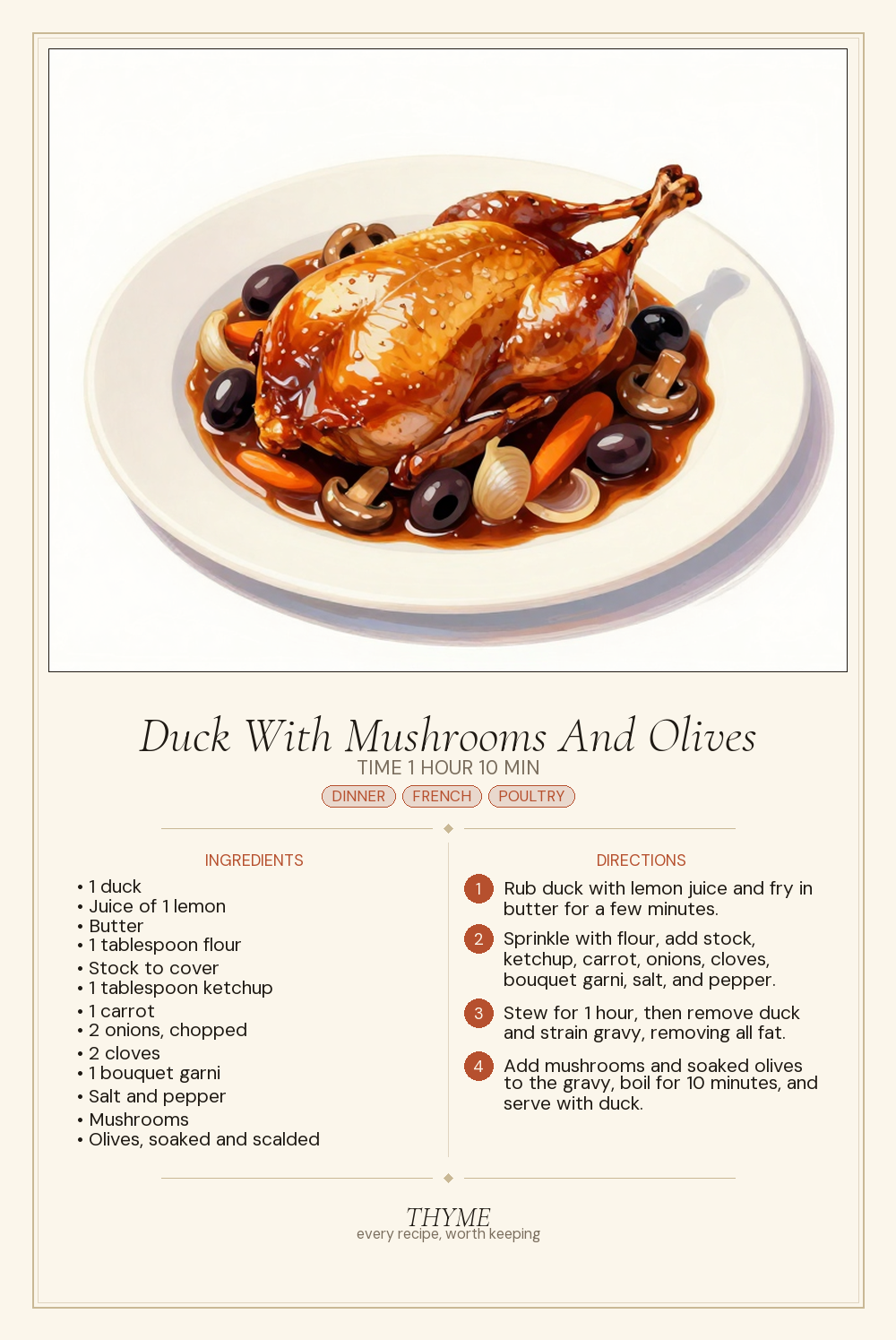 Duck With Mushrooms And Olives