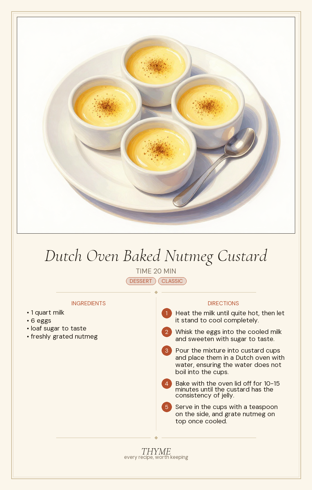 Dutch Oven Baked Nutmeg Custard