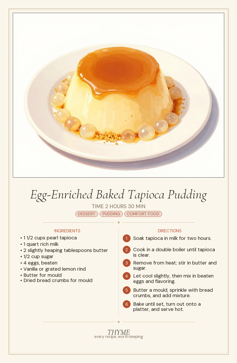 Egg-Enriched Baked Tapioca Pudding