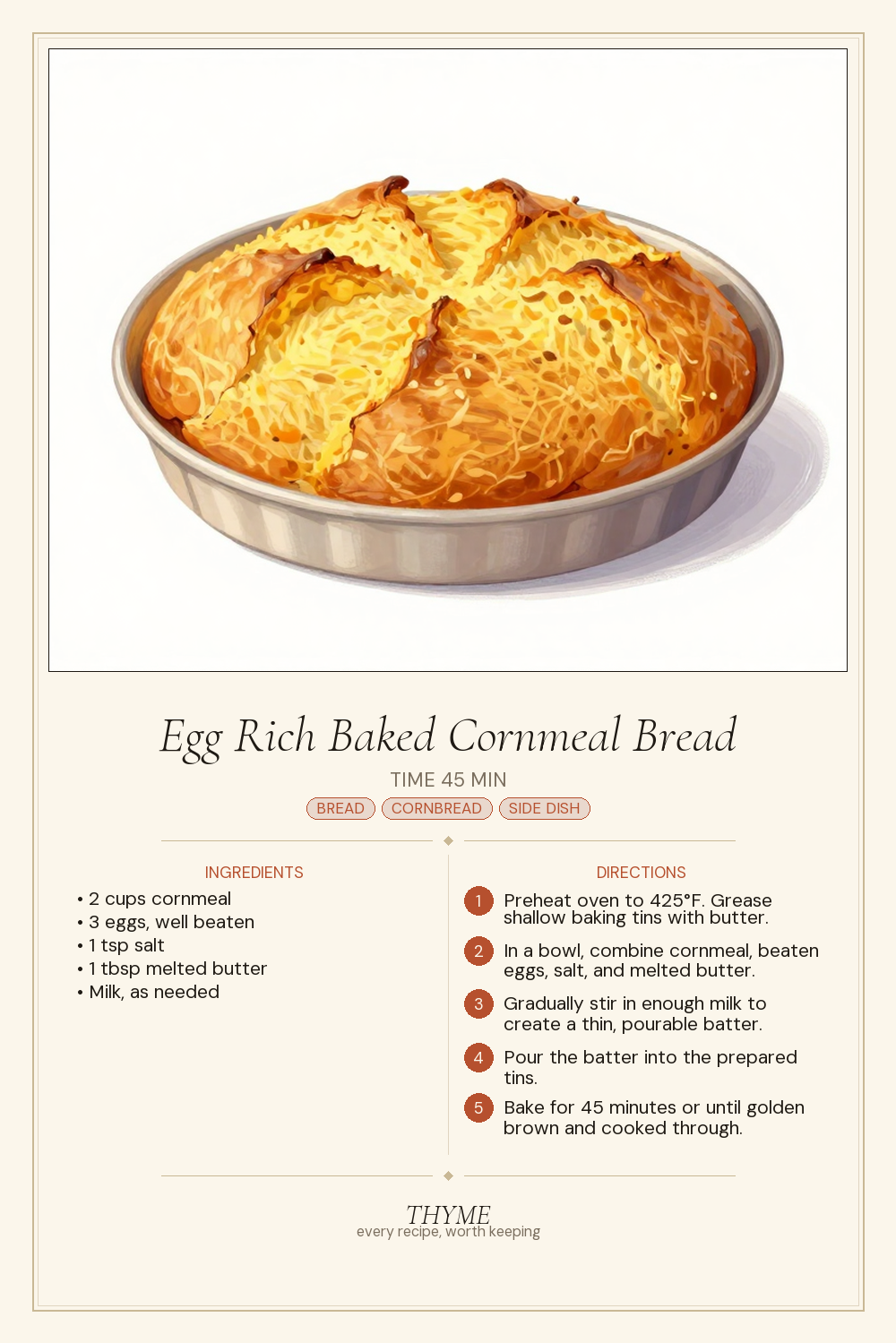 Egg Rich Baked Cornmeal Bread