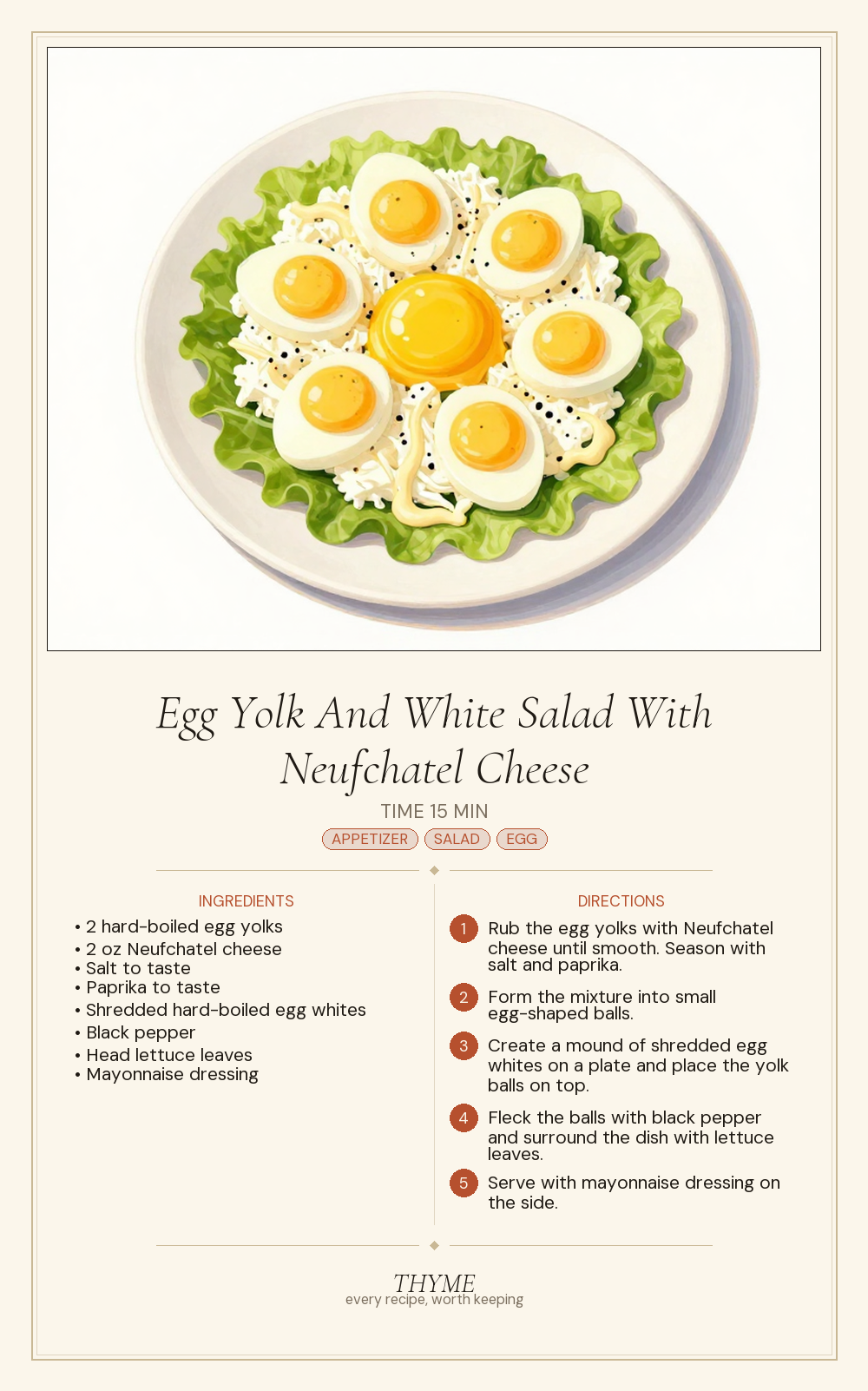 Egg Yolk And White Salad With Neufchatel Cheese