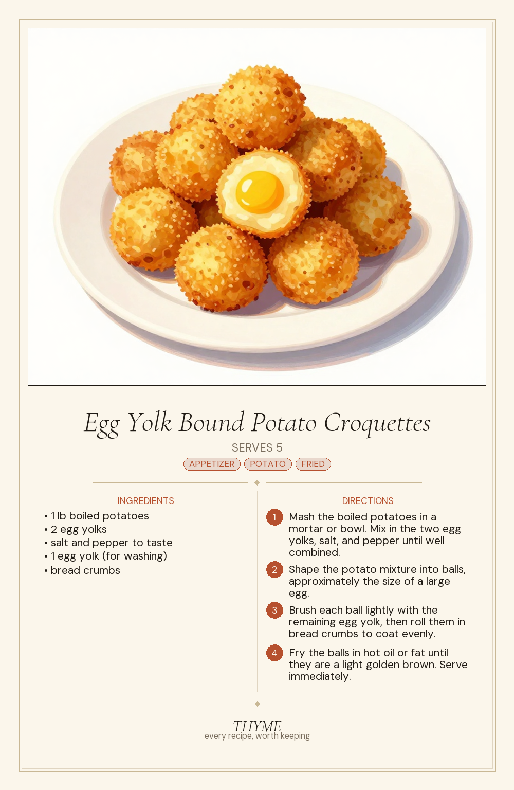 Egg Yolk Bound Potato Croquettes