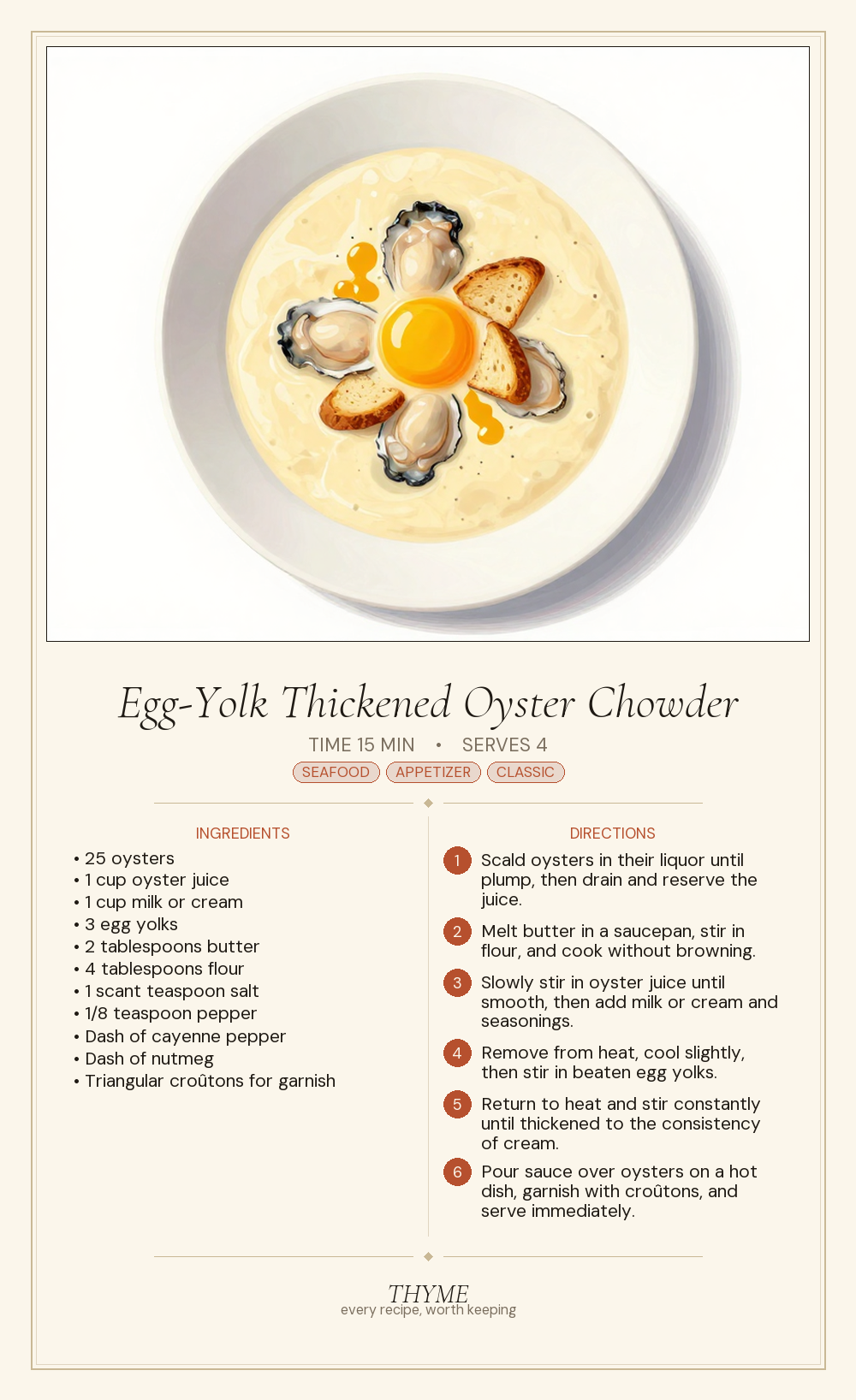 Egg-Yolk Thickened Oyster Chowder