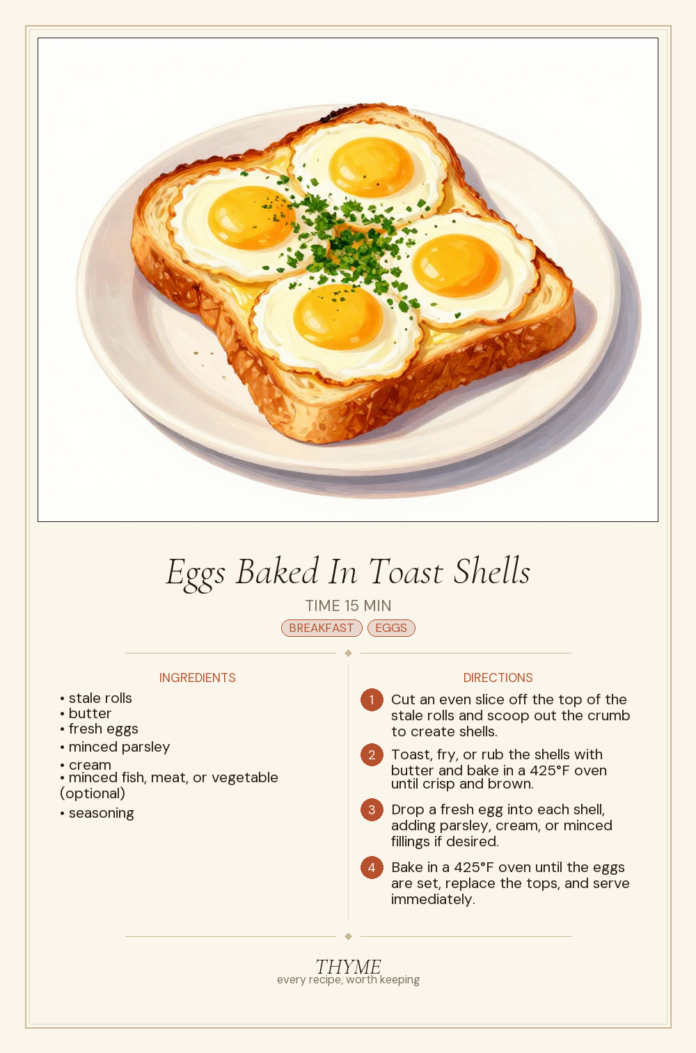 Eggs Baked In Toast Shells