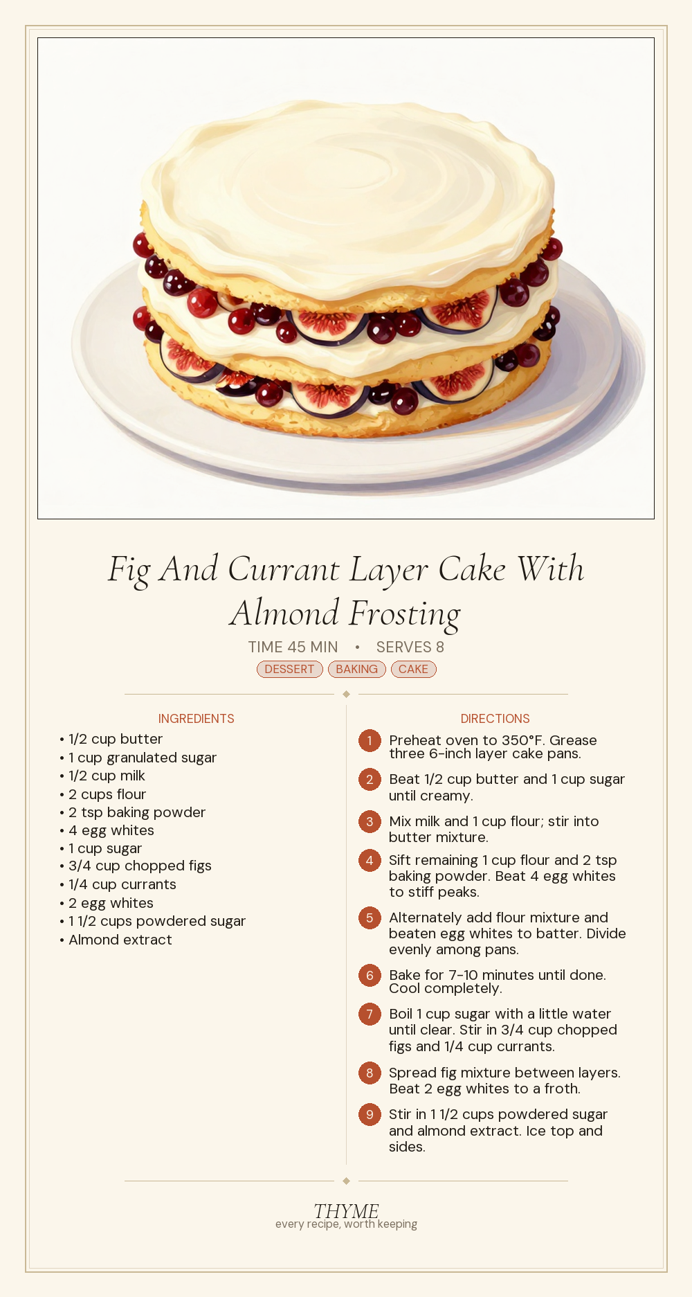 Fig And Currant Layer Cake With Almond Frosting