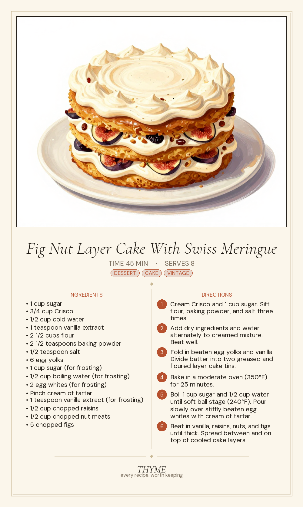 Fig Nut Layer Cake With Swiss Meringue