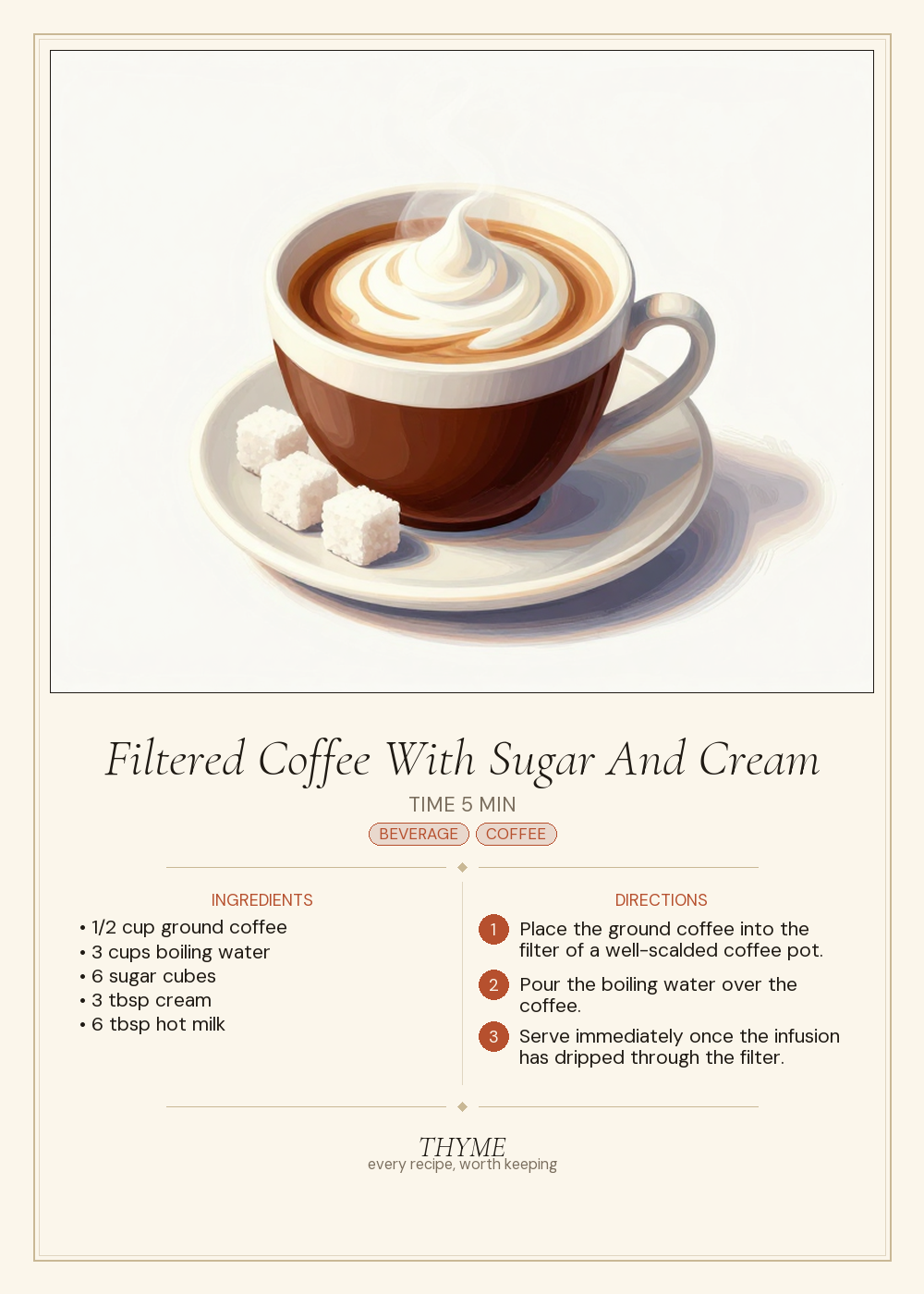 Filtered Coffee With Sugar And Cream