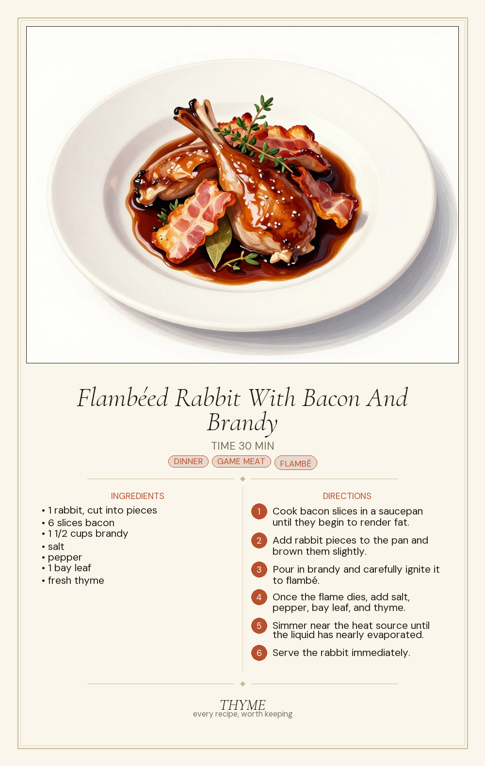 Flambéed Rabbit With Bacon And Brandy