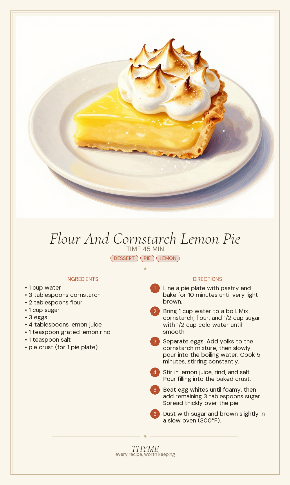Flour And Cornstarch Lemon Pie