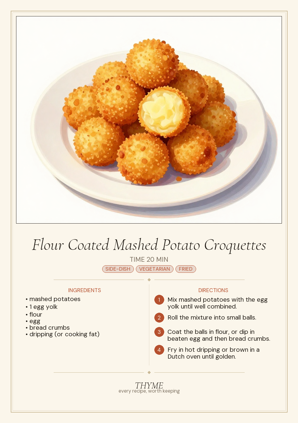 Flour Coated Mashed Potato Croquettes