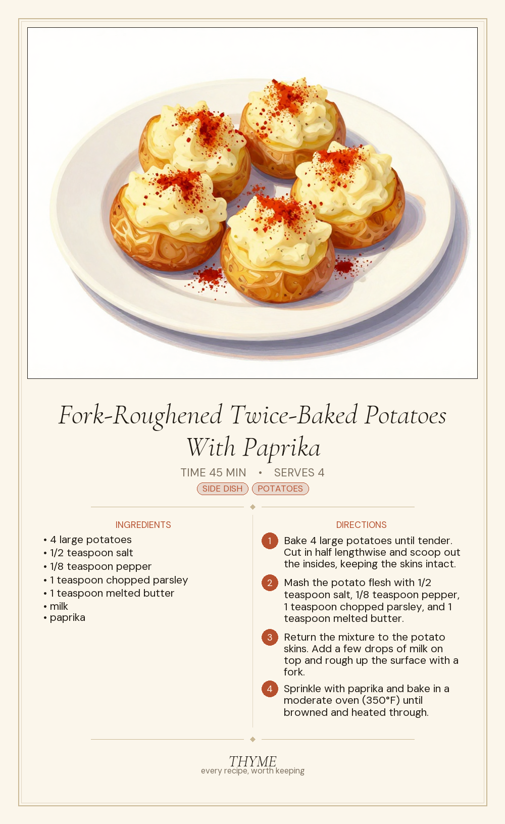 Fork-Roughened Twice-Baked Potatoes With Paprika