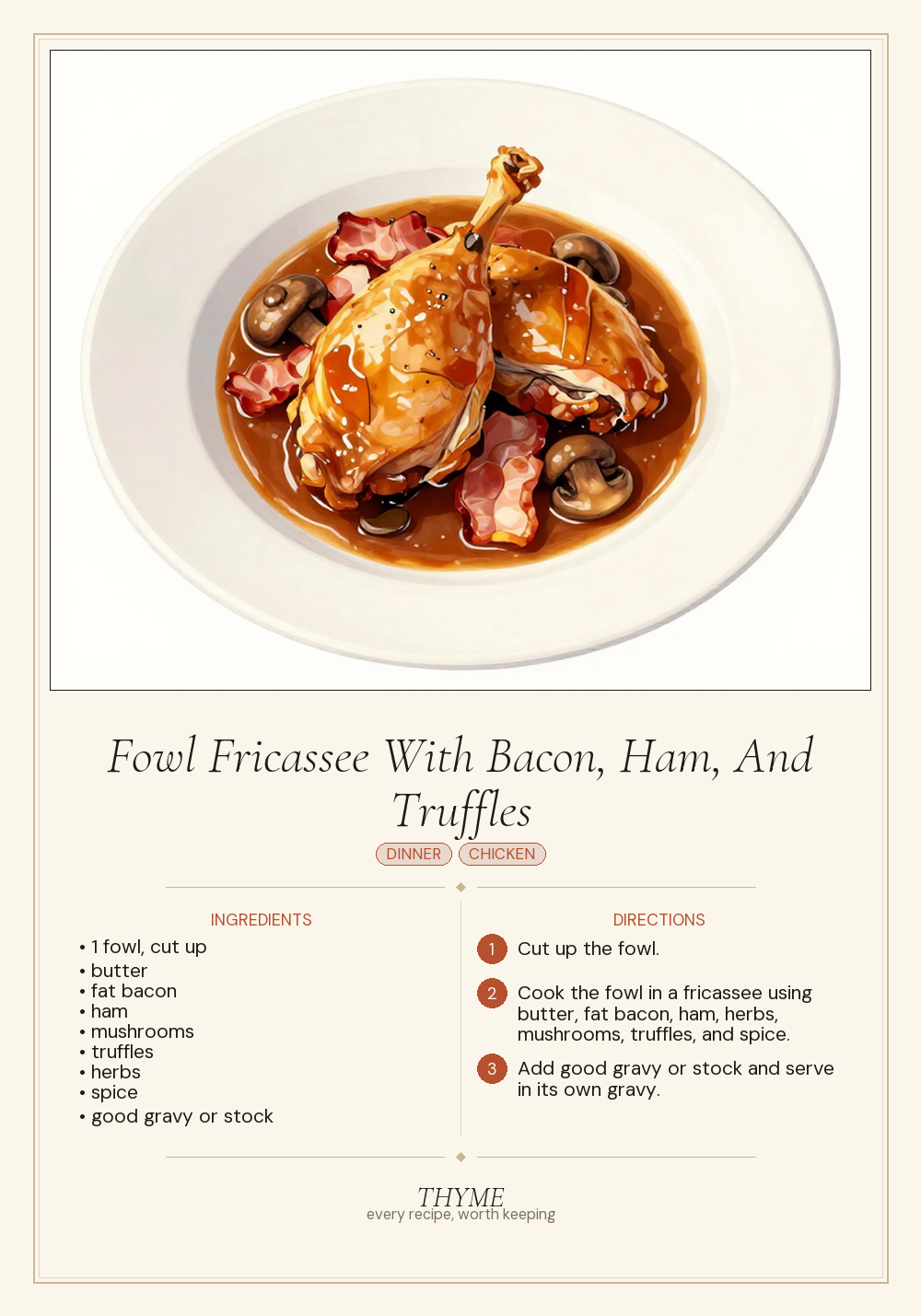 Fowl Fricassee With Bacon, Ham, And Truffles