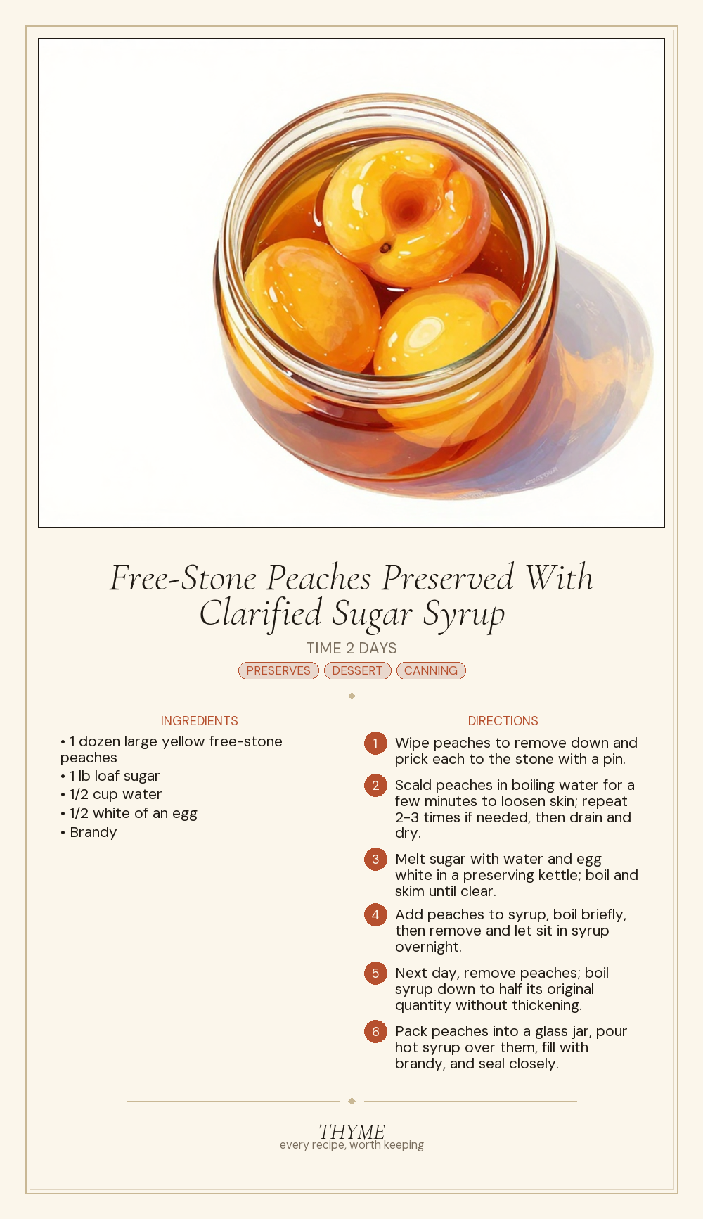 Free-Stone Peaches Preserved With Clarified Sugar Syrup