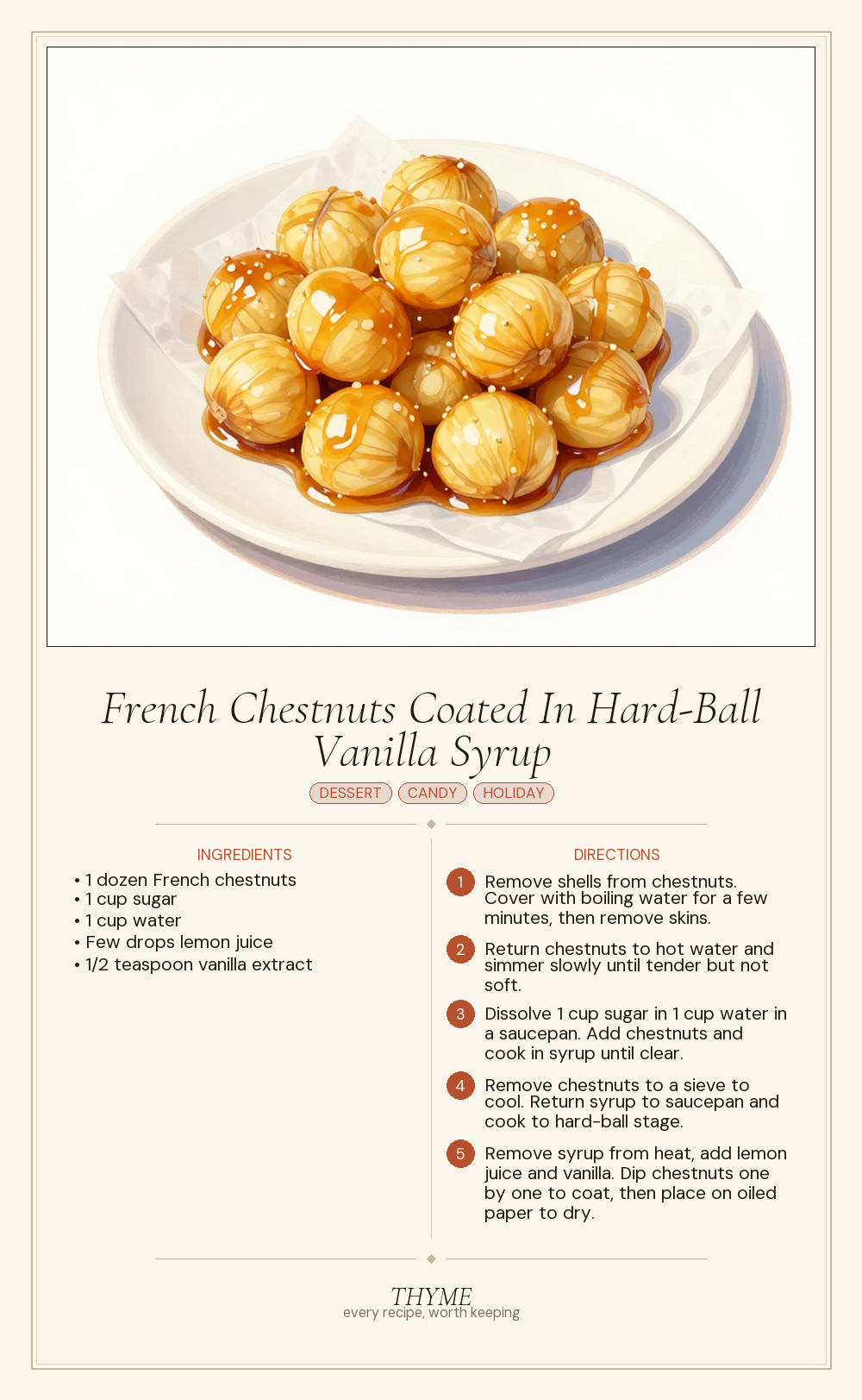 French Chestnuts Coated In Hard-Ball Vanilla Syrup