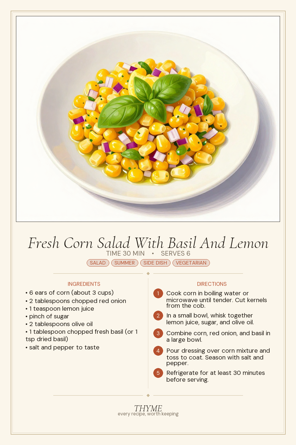 Fresh Corn Salad With Basil And Lemon