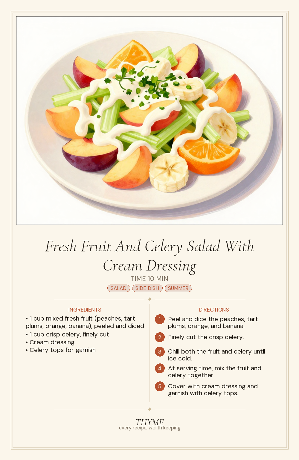 Fresh Fruit And Celery Salad With Cream Dressing