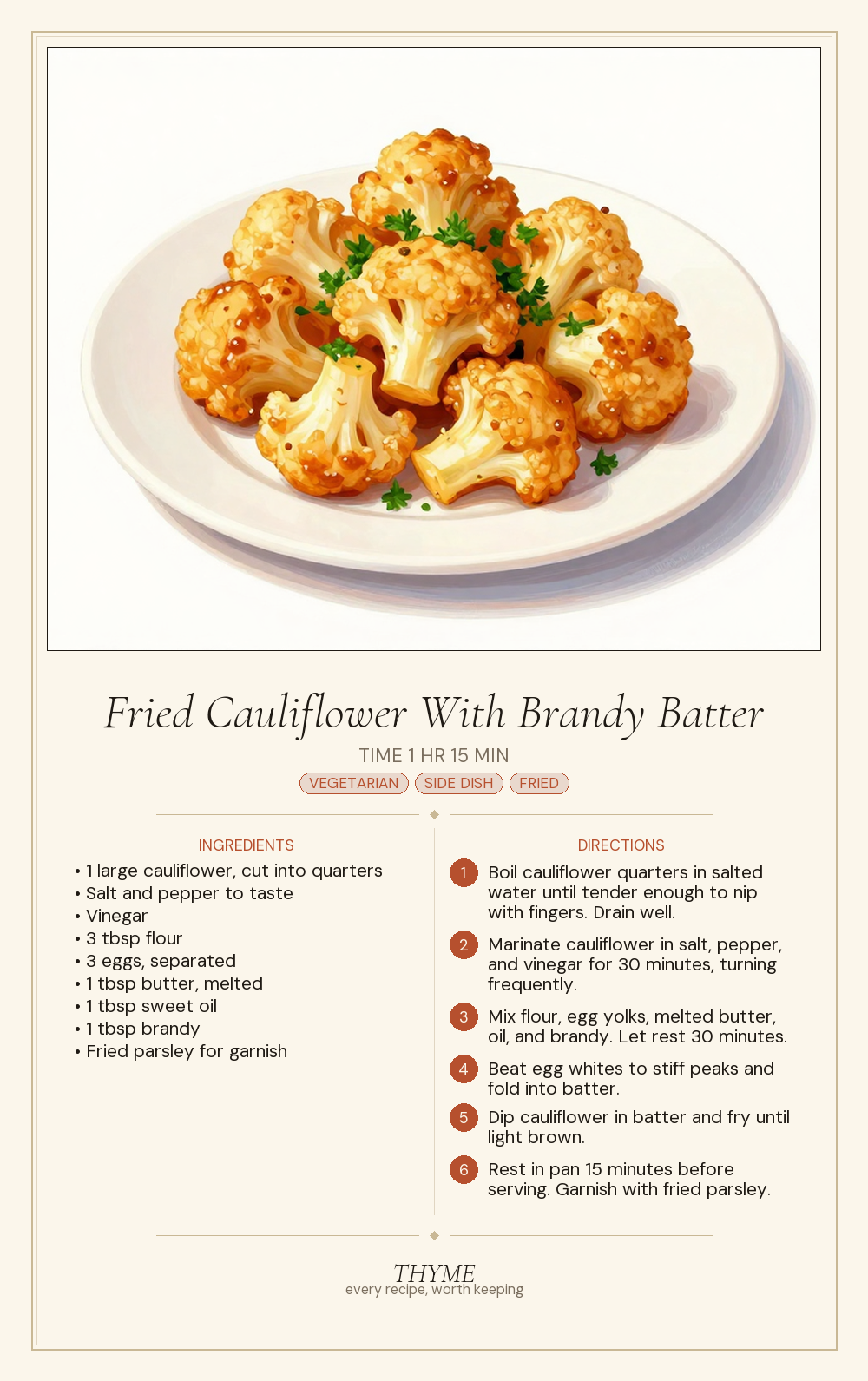 Fried Cauliflower With Brandy Batter
