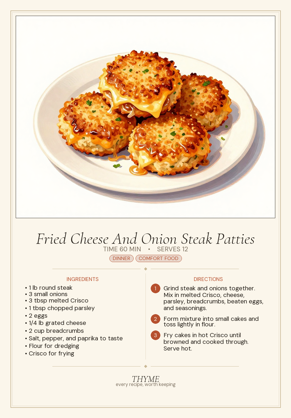 Fried Cheese And Onion Steak Patties