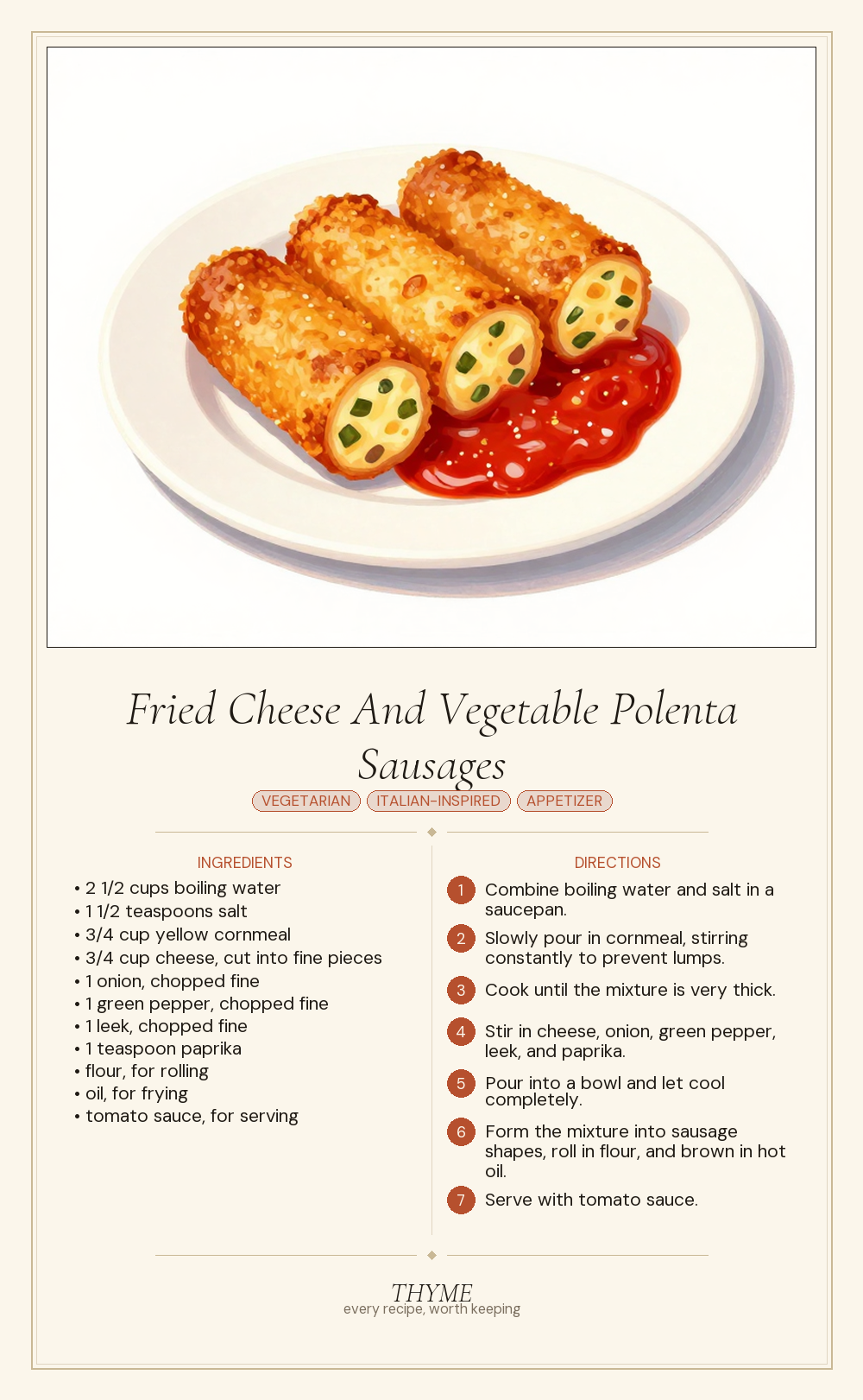Fried Cheese And Vegetable Polenta Sausages