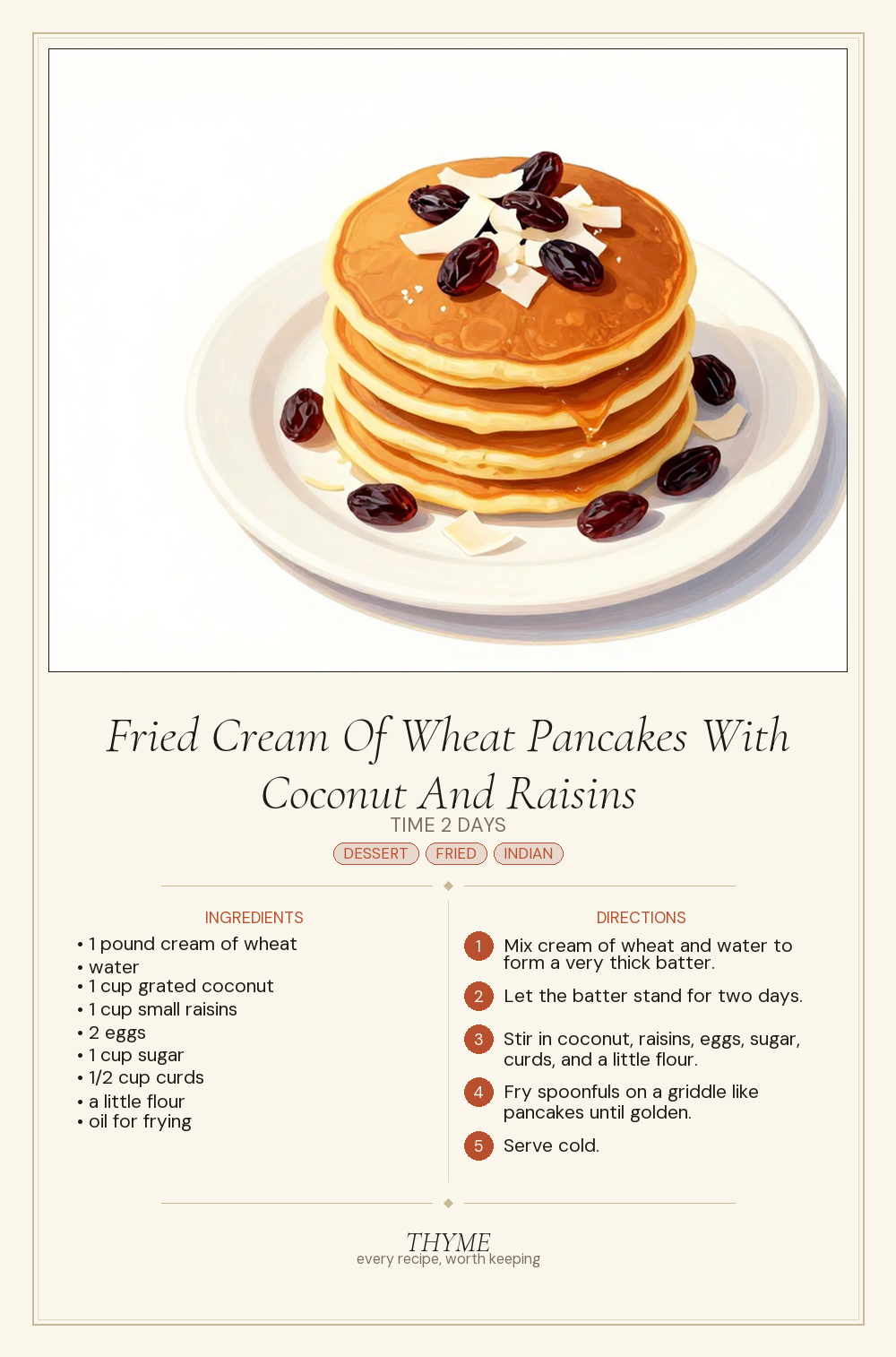 Fried Cream Of Wheat Pancakes With Coconut And Raisins