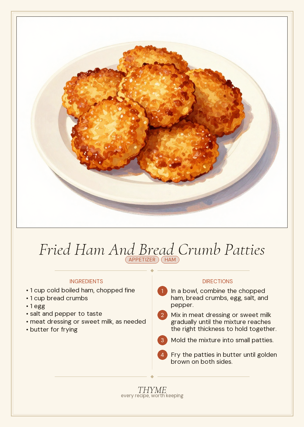 Fried Ham And Bread Crumb Patties