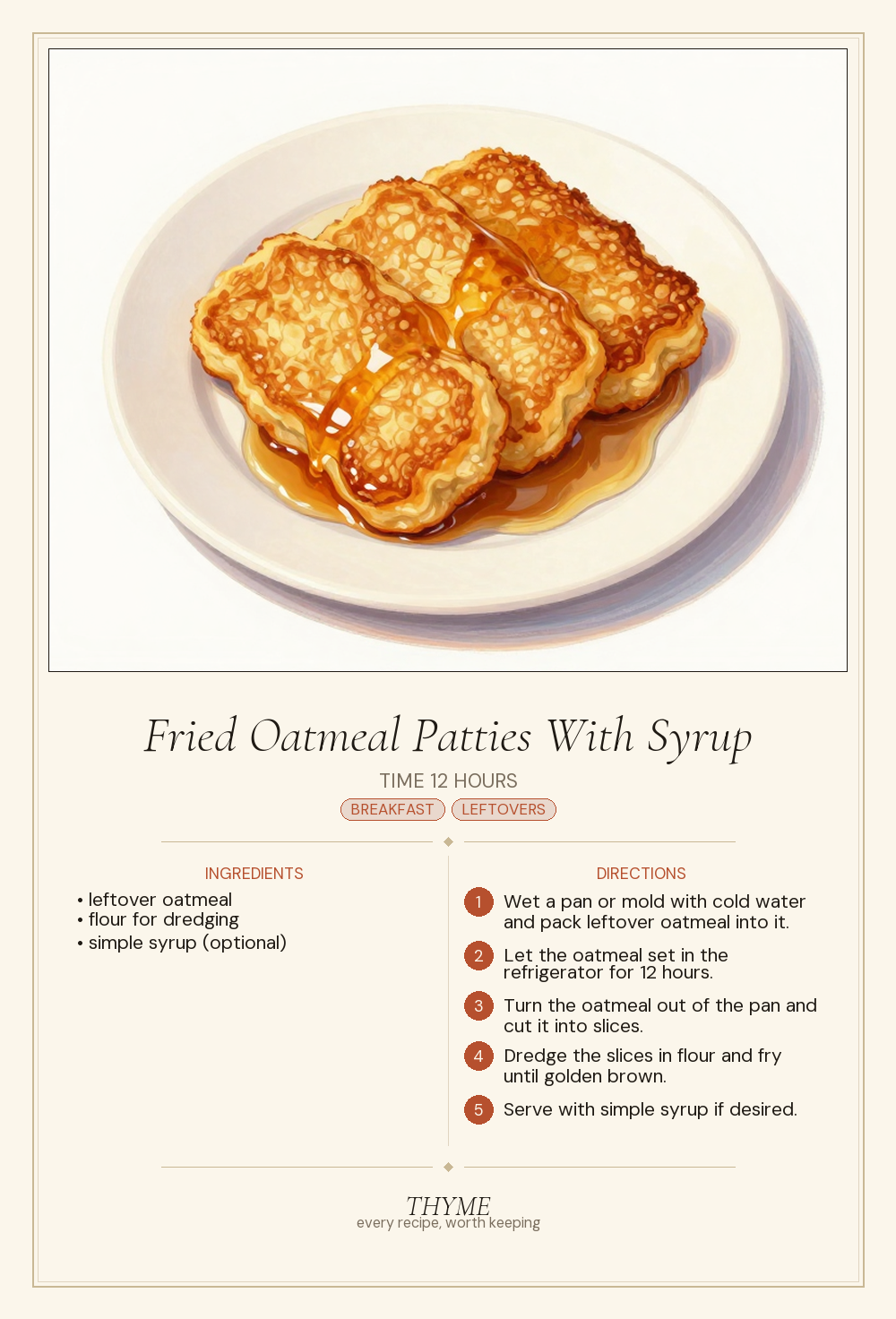 Fried Oatmeal Patties With Syrup