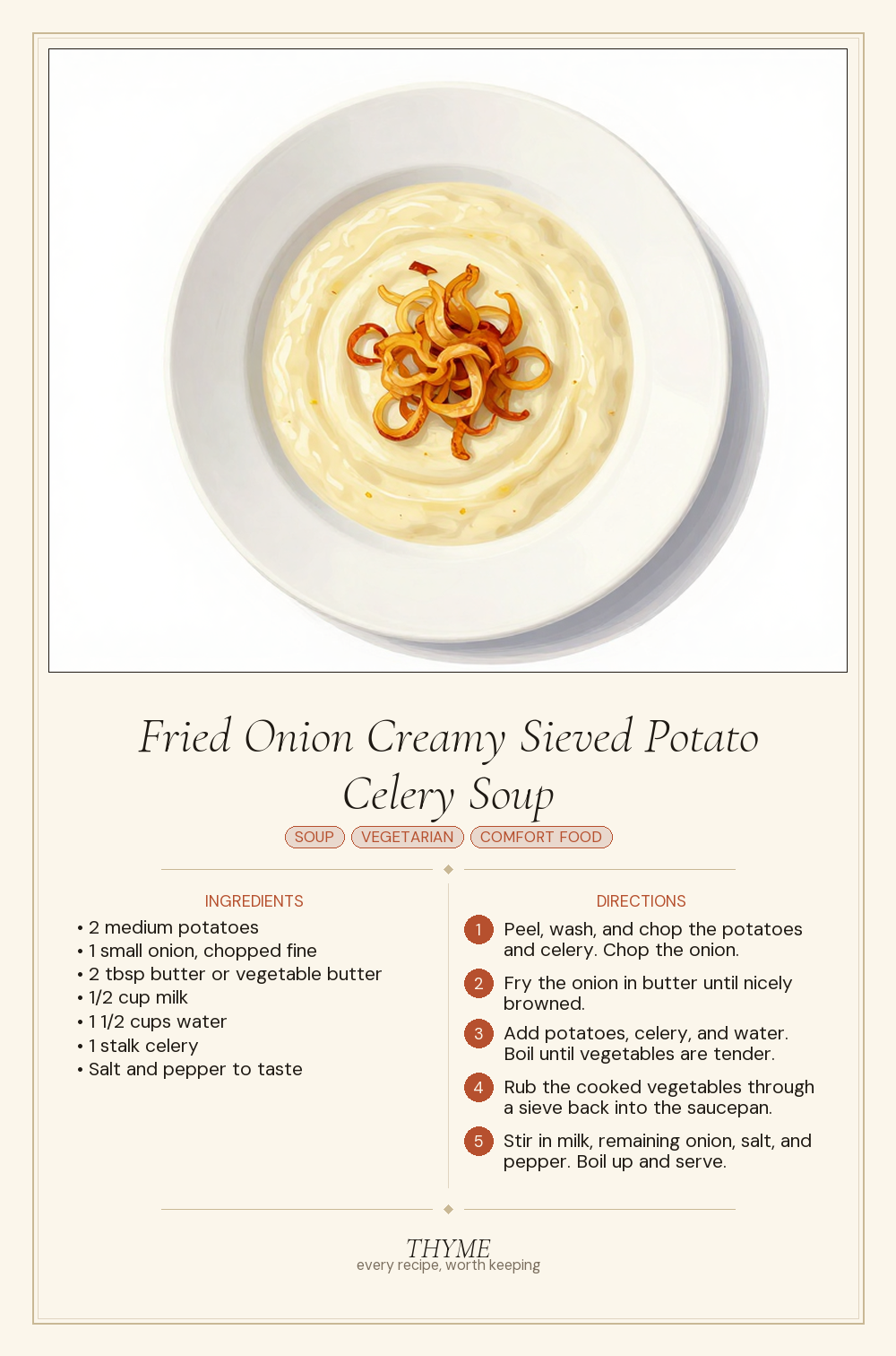Fried Onion Creamy Sieved Potato Celery Soup