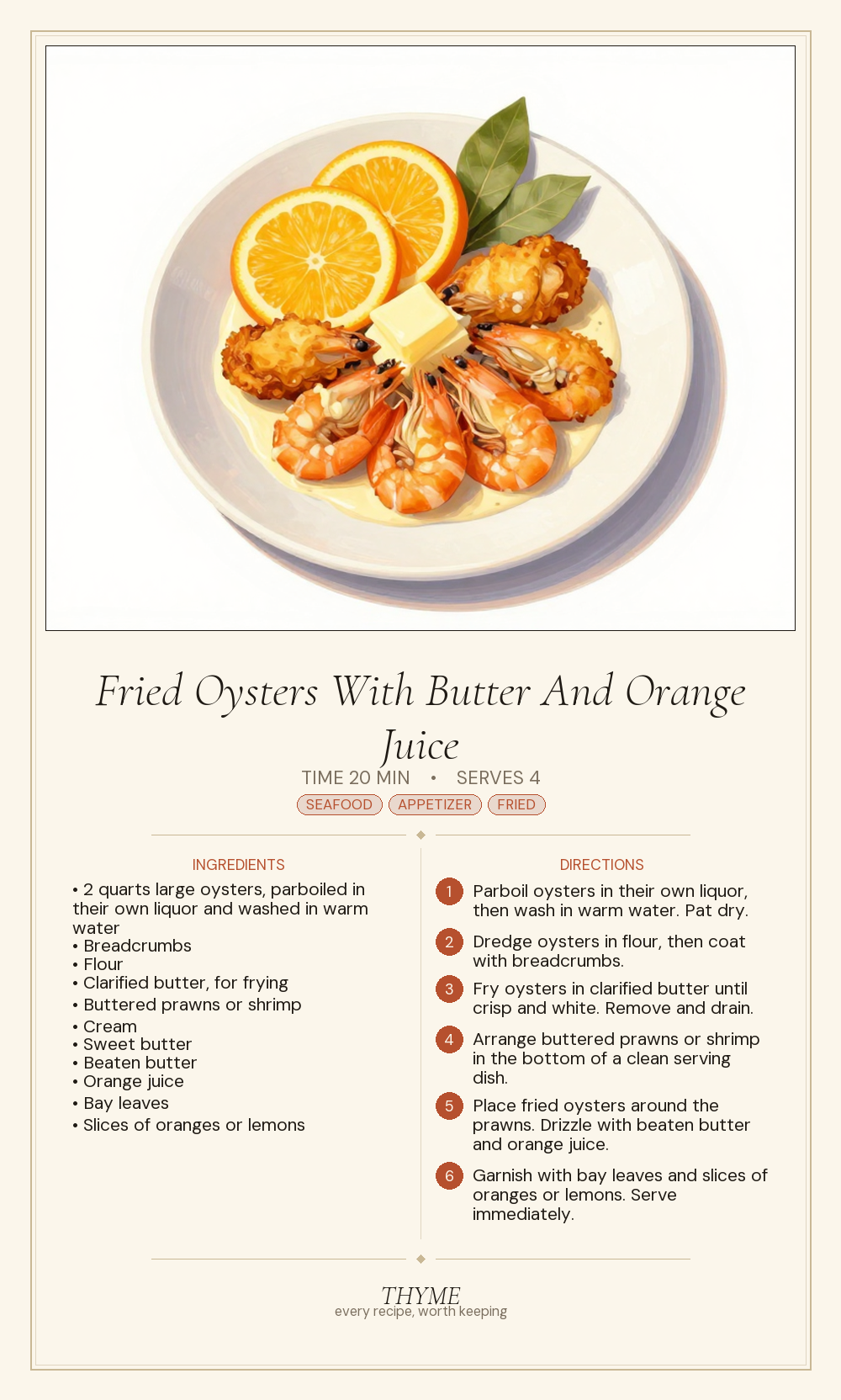 Fried Oysters With Butter And Orange Juice