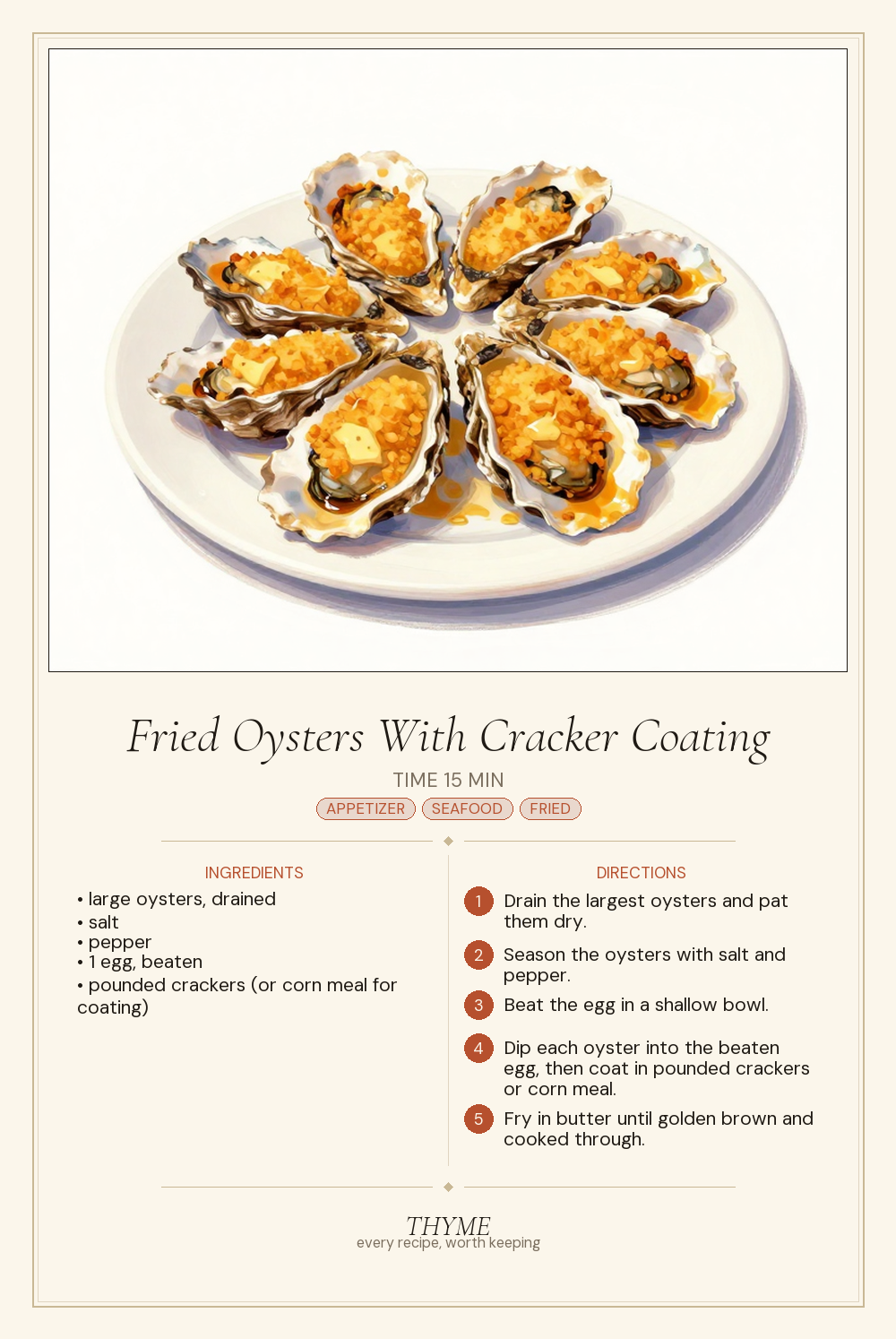 Fried Oysters With Cracker Coating