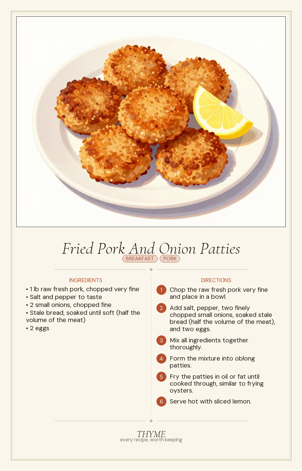 Fried Pork And Onion Patties