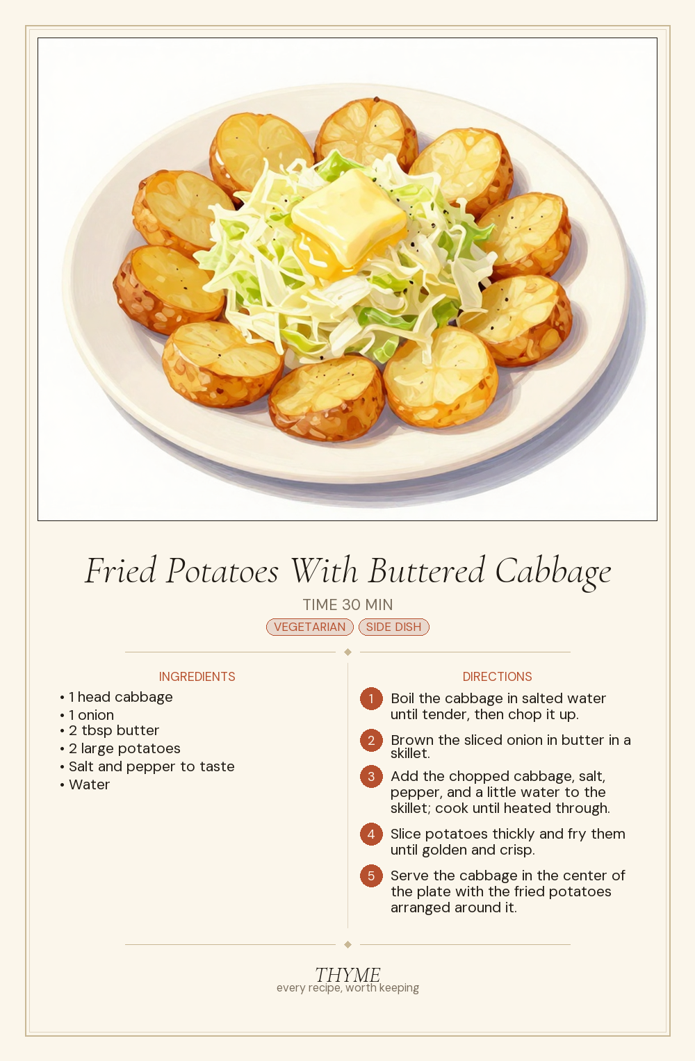 Fried Potatoes With Buttered Cabbage