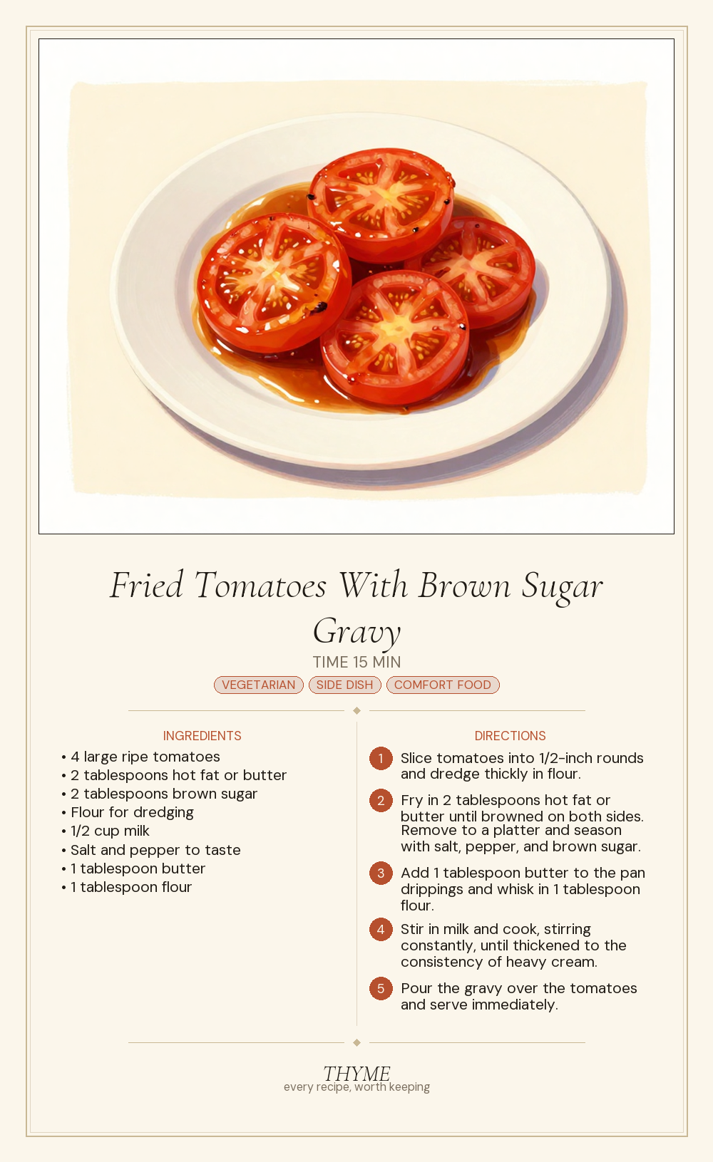 Fried Tomatoes With Brown Sugar Gravy