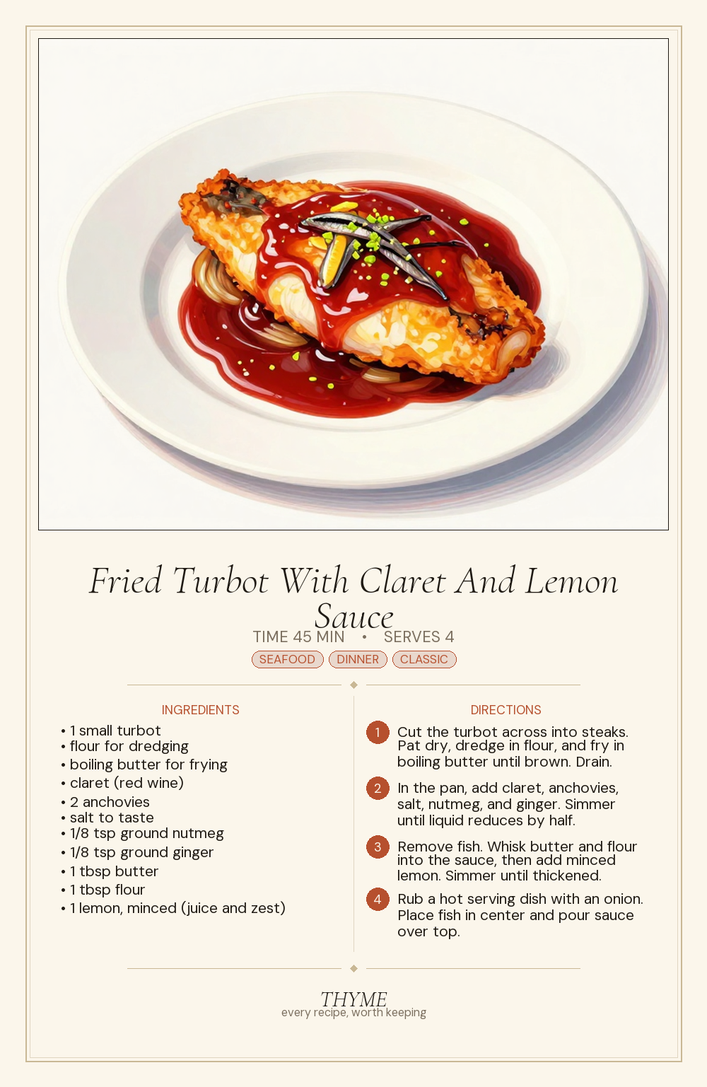 Fried Turbot With Claret And Lemon Sauce
