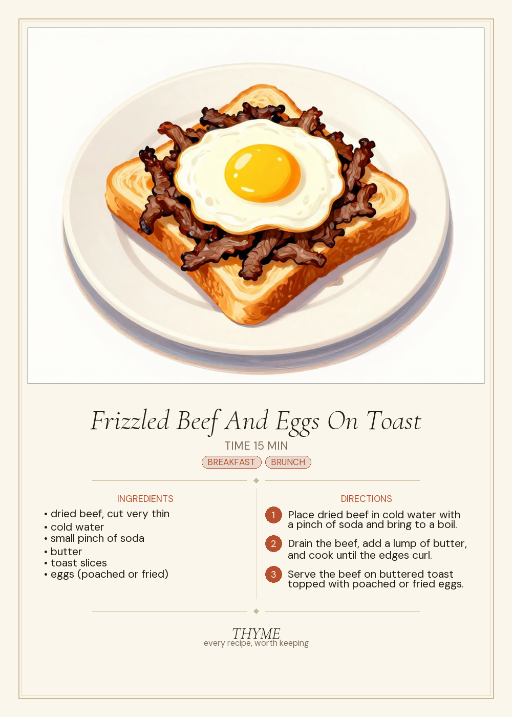 Frizzled Beef And Eggs On Toast