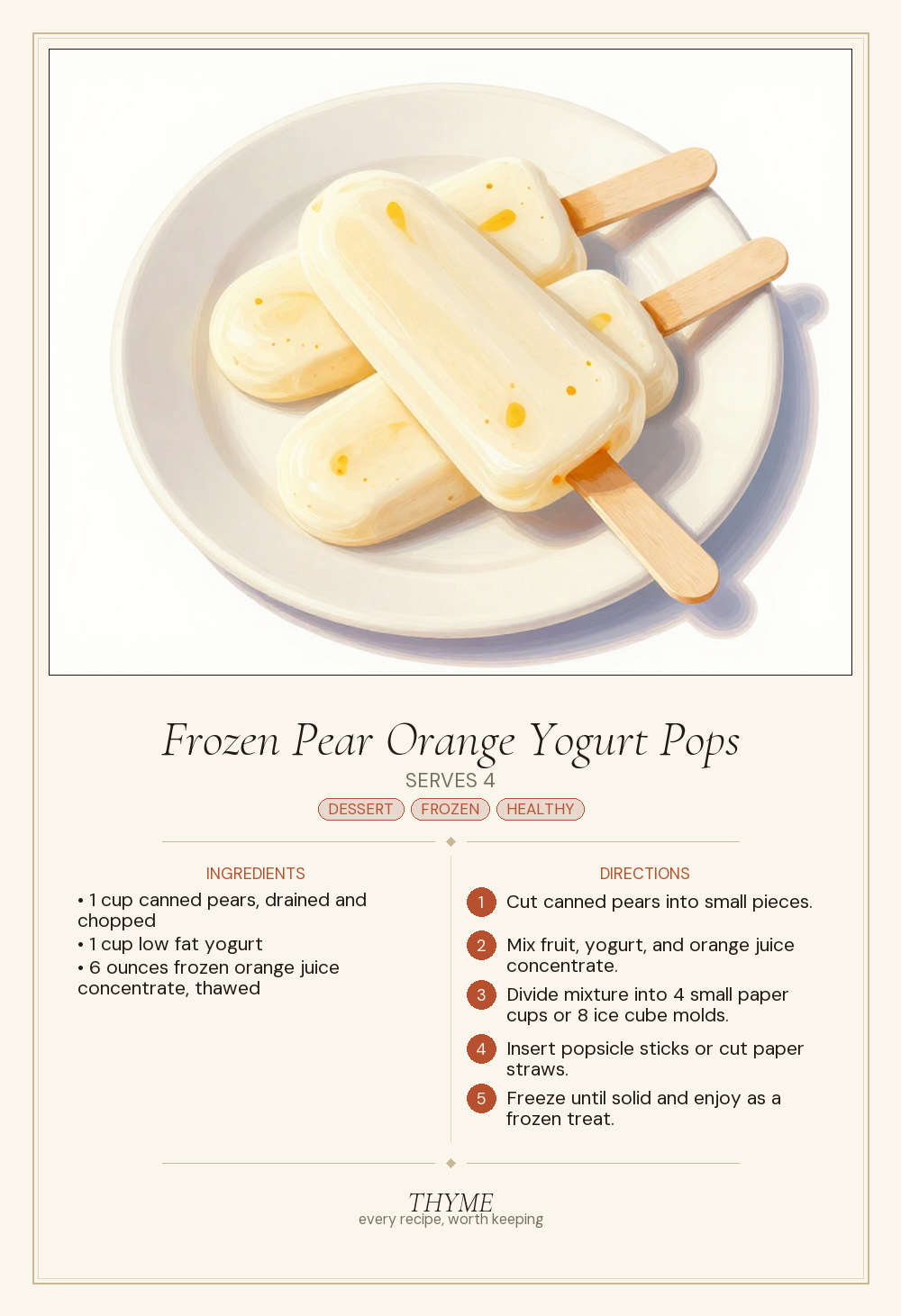 Frozen Pear Orange Yogurt Pops