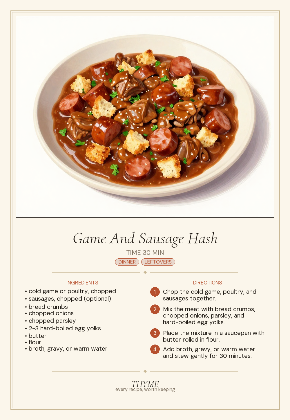 Game And Sausage Hash
