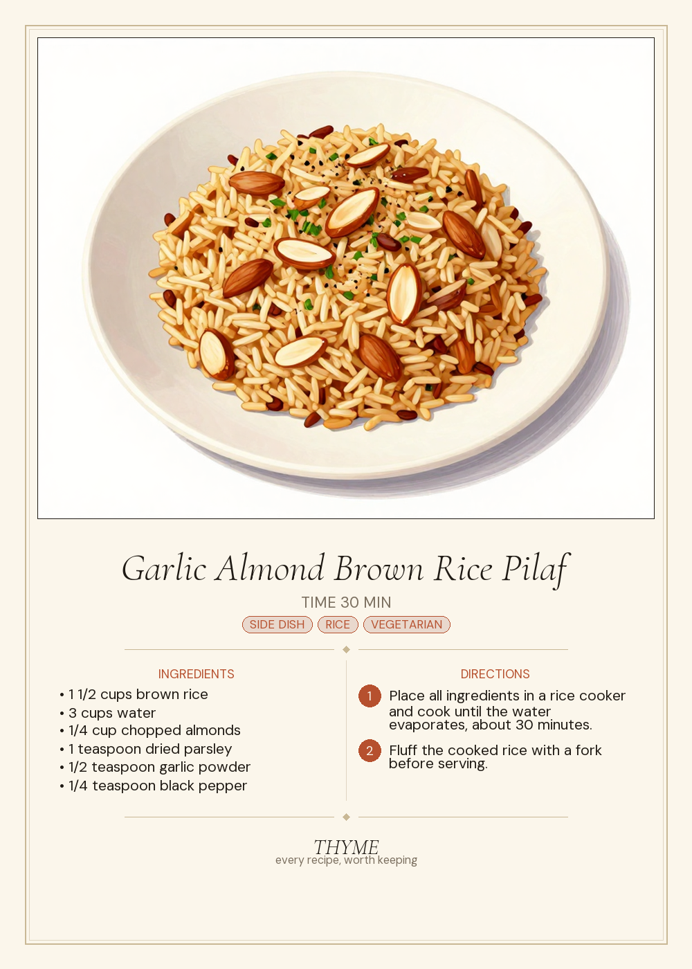 Garlic Almond Brown Rice Pilaf