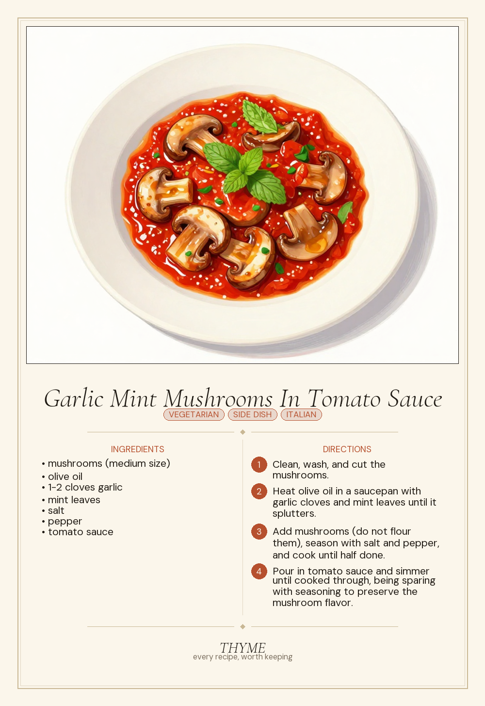 Garlic Mint Mushrooms In Tomato Sauce