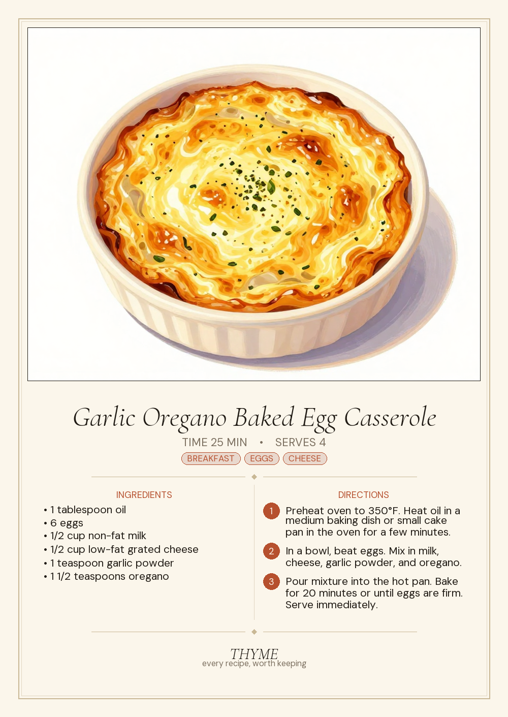 Garlic Oregano Baked Egg Casserole
