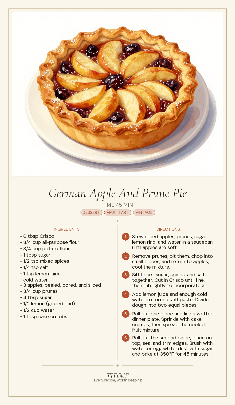 German Apple And Prune Pie
