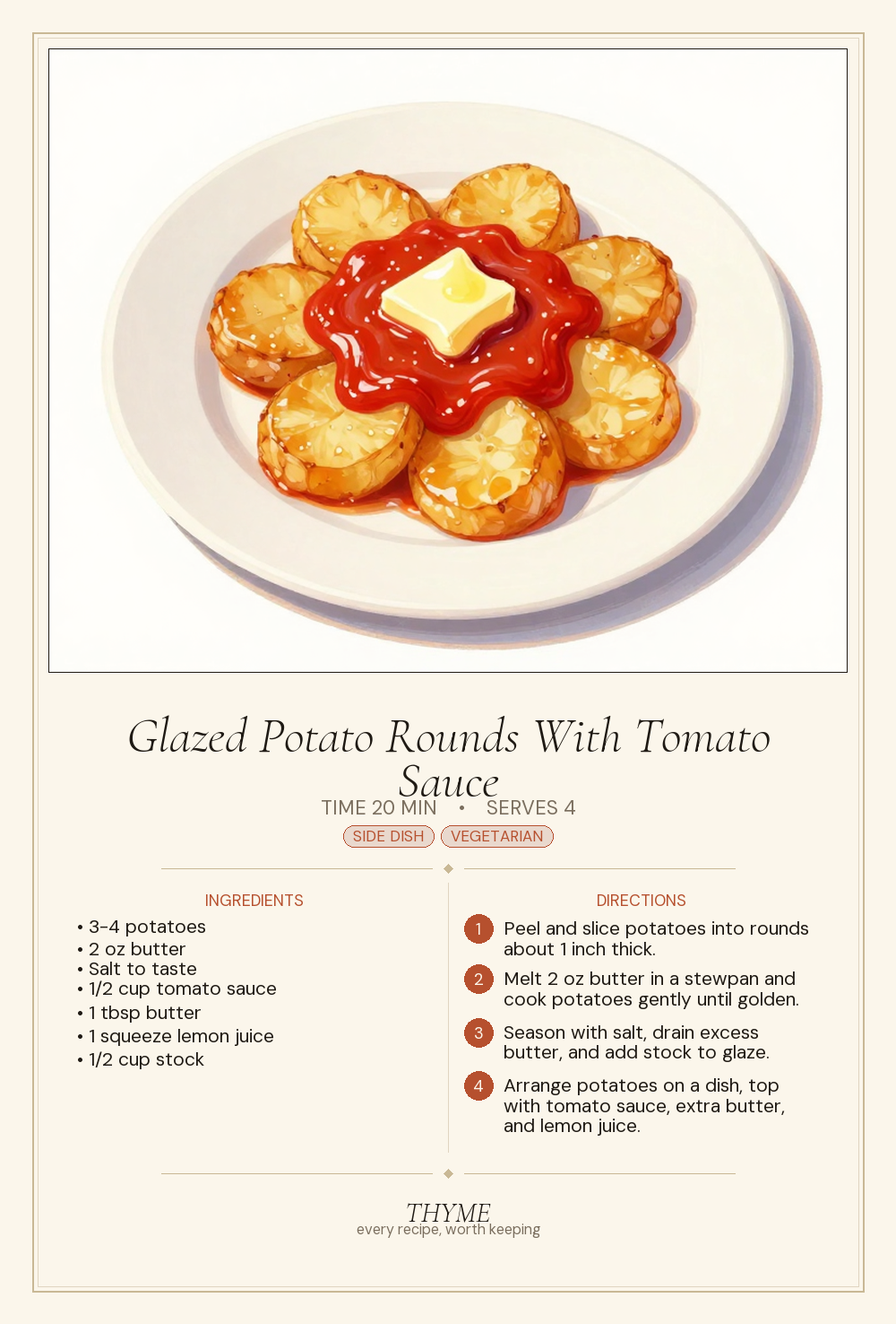 Glazed Potato Rounds With Tomato Sauce