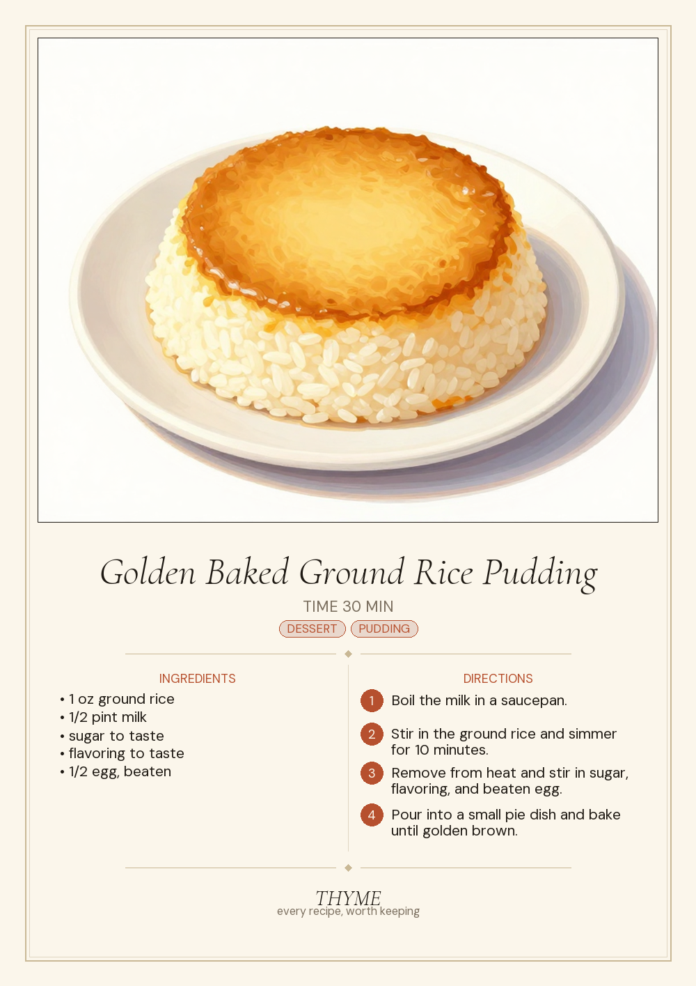 Golden Baked Ground Rice Pudding