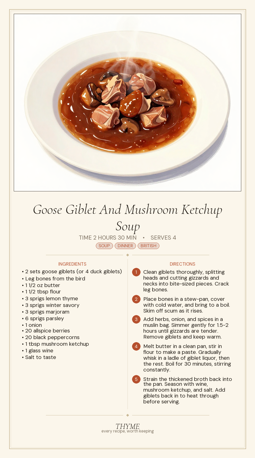 Goose Giblet And Mushroom Ketchup Soup