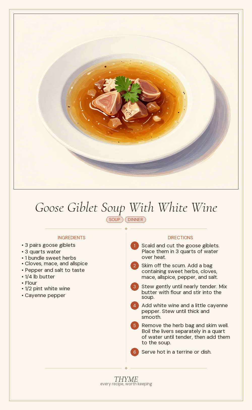 Goose Giblet Soup With White Wine