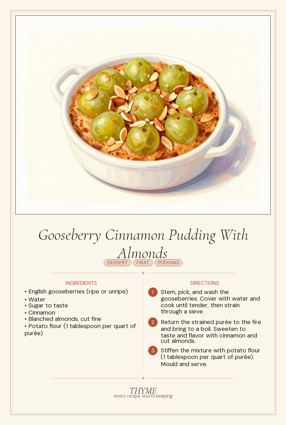 Gooseberry Cinnamon Pudding With Almonds