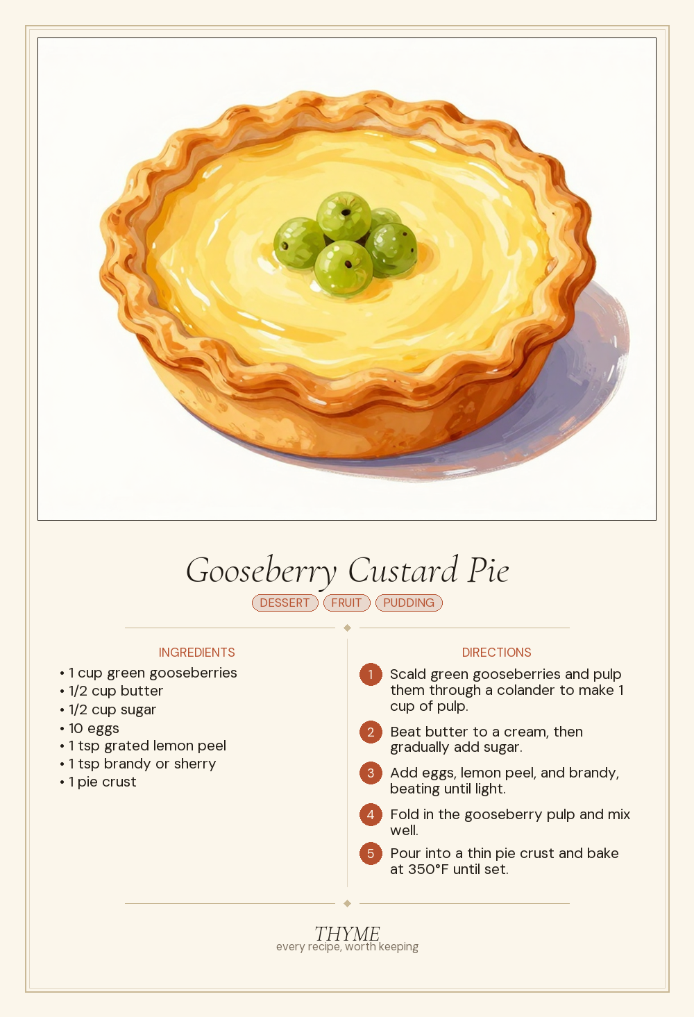 Gooseberry Custard Pie