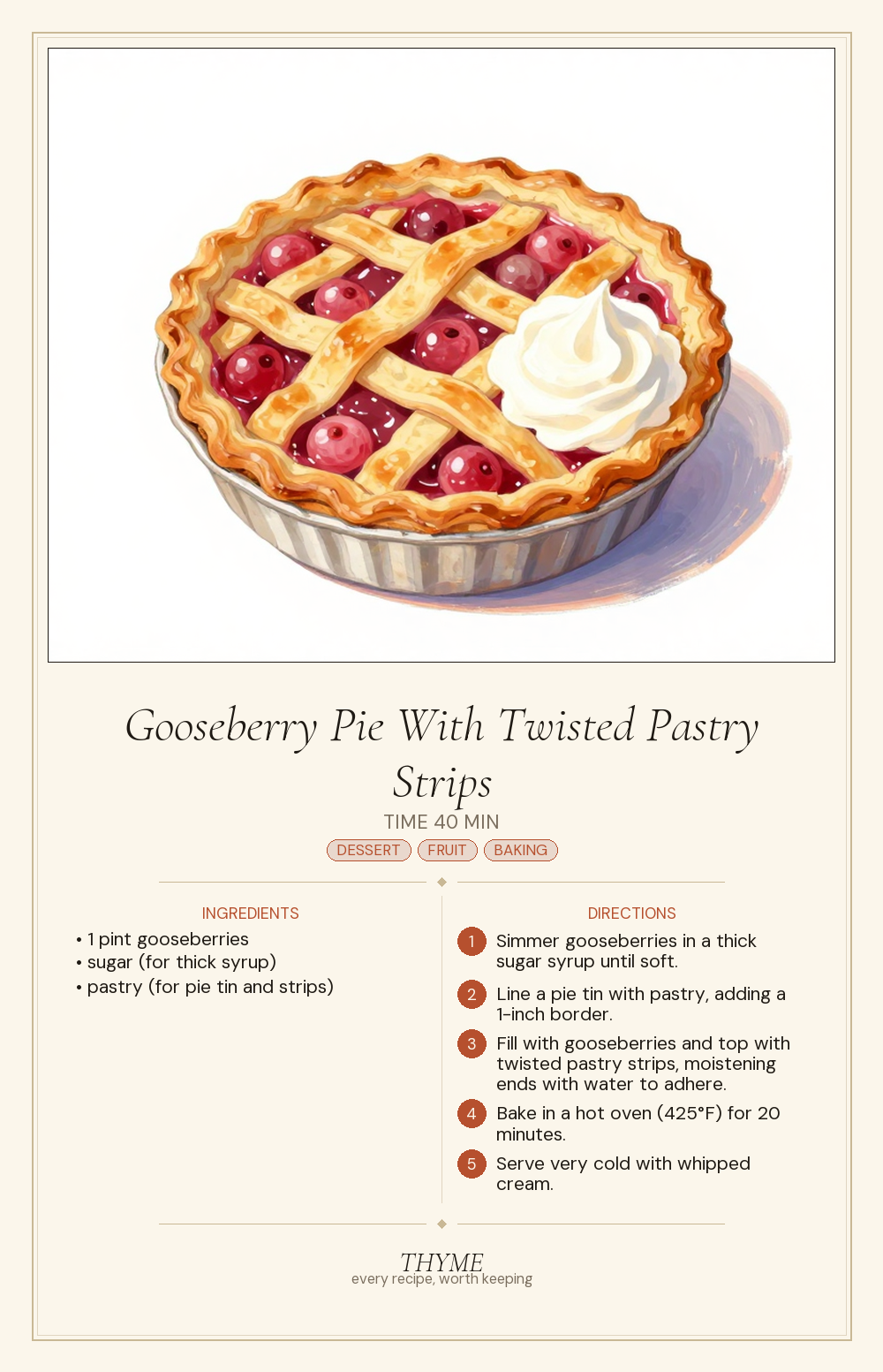 Gooseberry Pie With Twisted Pastry Strips